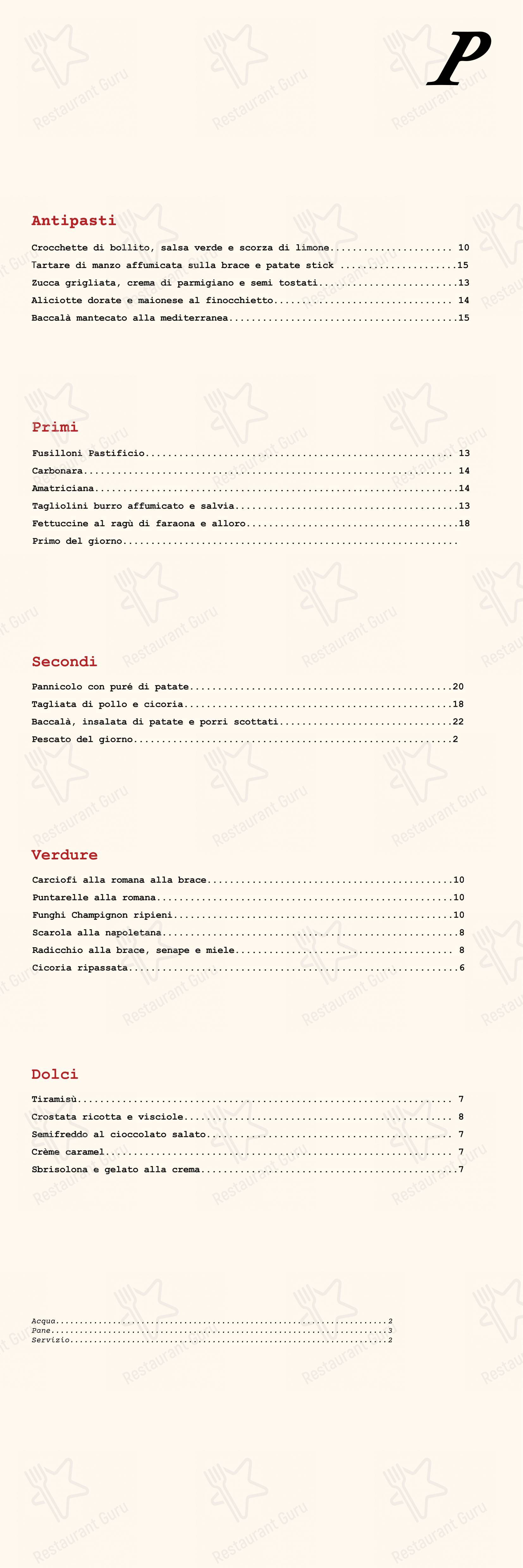 Menu di Pastificio San Lorenzo - Menu bar