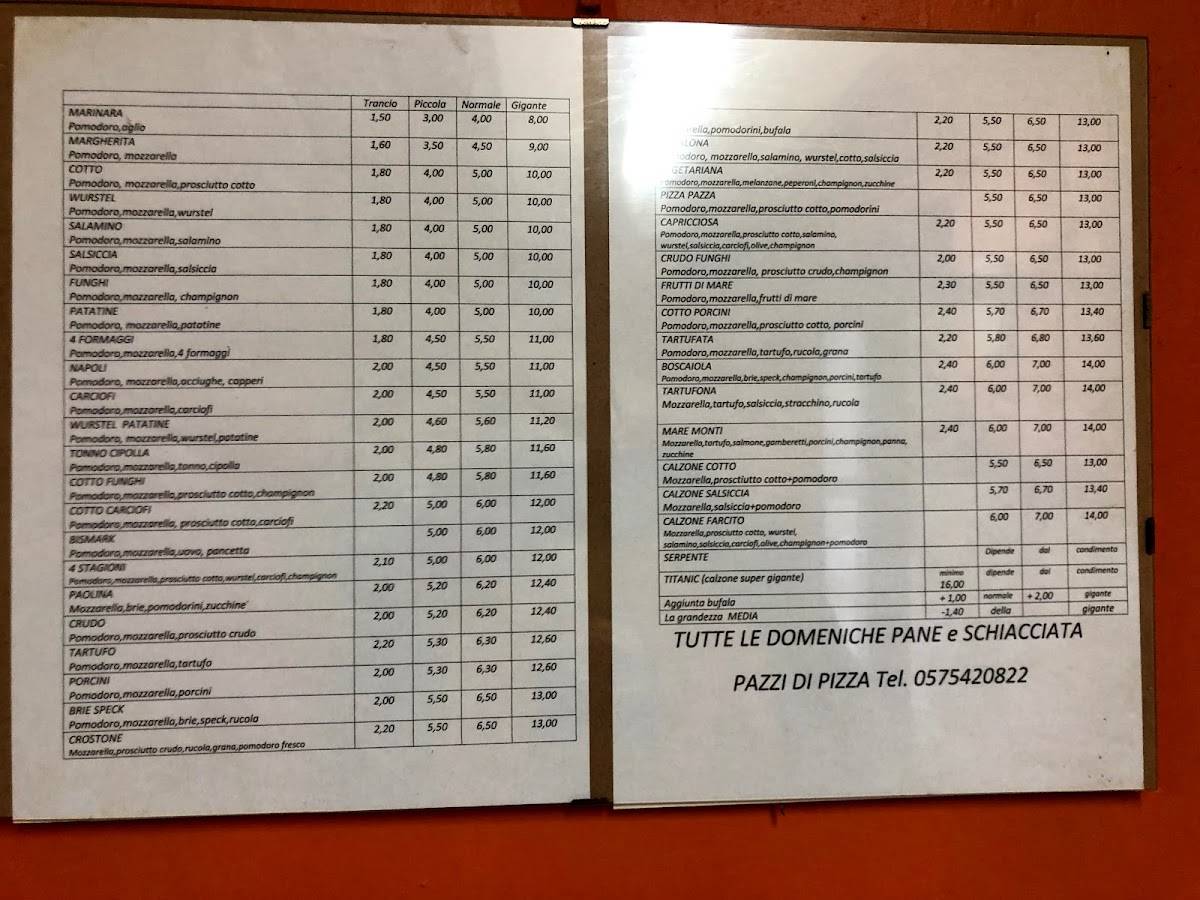 Menu di Pazzi Di Pizza S.r.l. 