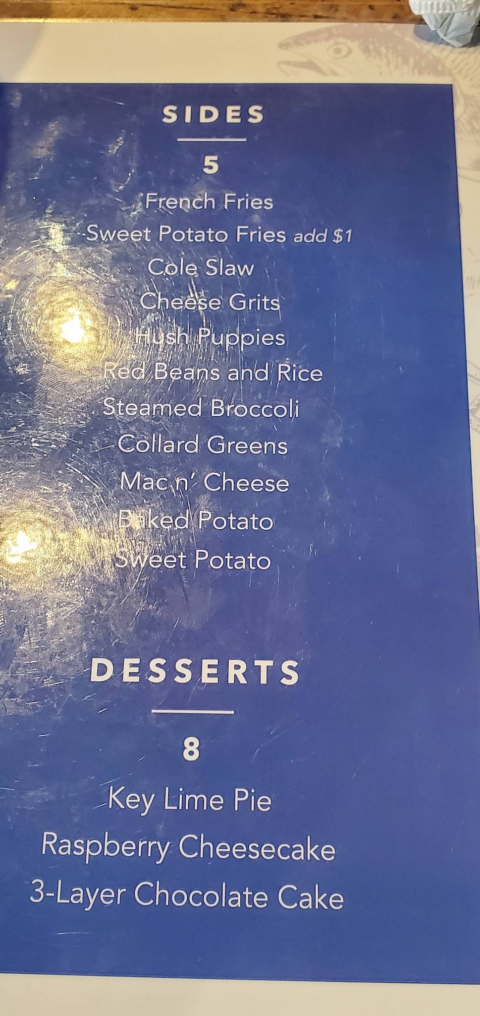 Peachtree City Yacht Club menu