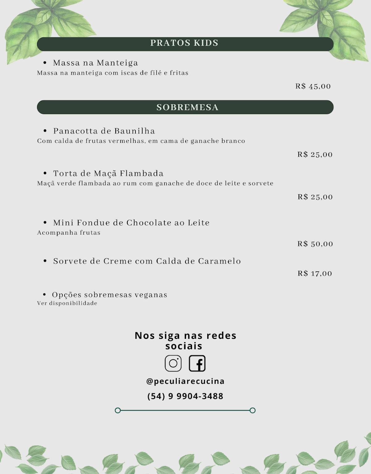Peculiare Cucina cardápio