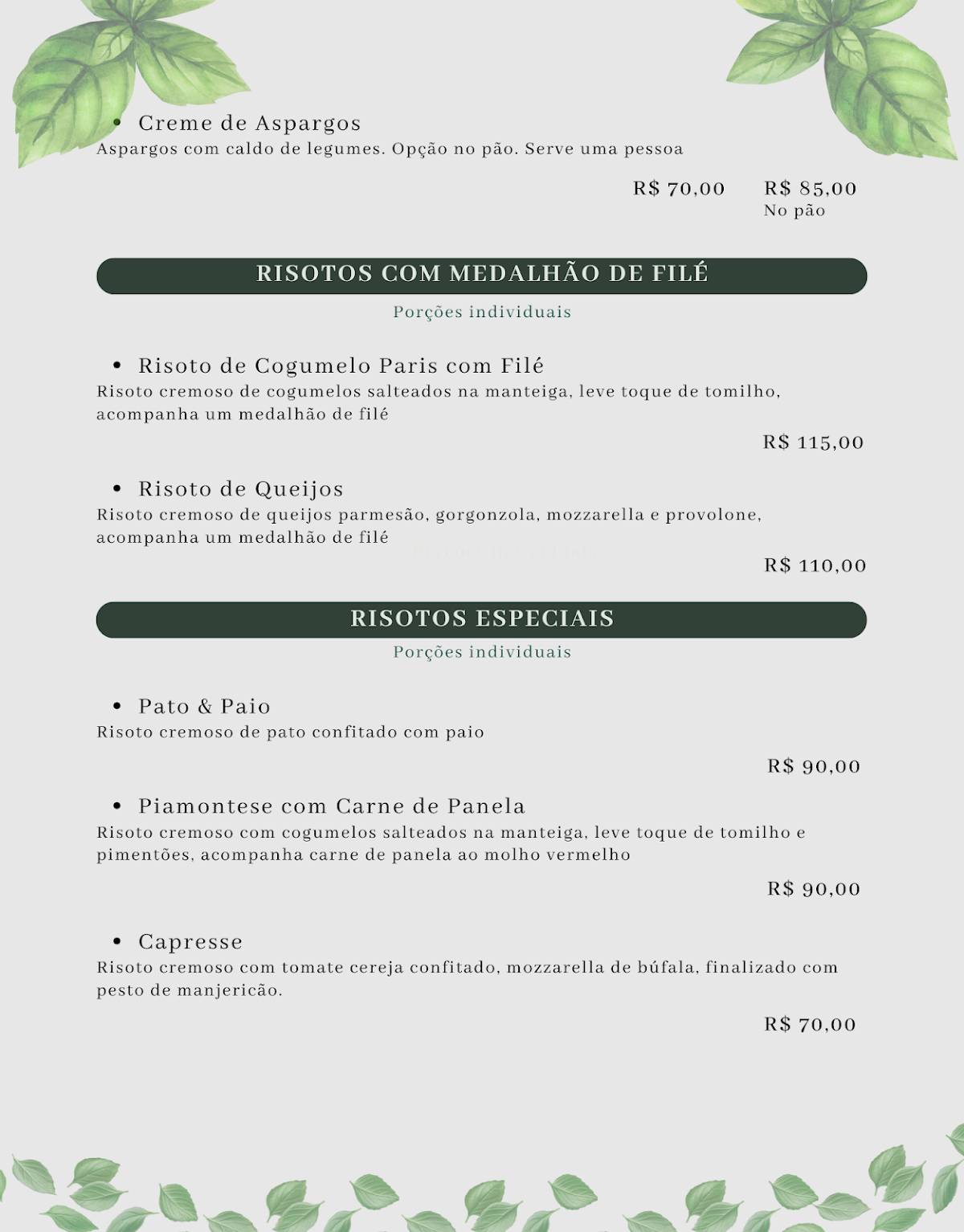 Peculiare Cucina cardápio