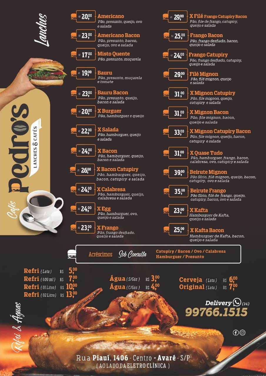 Pedro Lanches cardápio