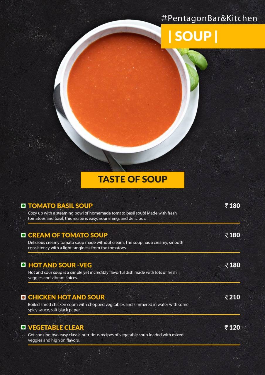 Pentagon Bar & Kitchen menu