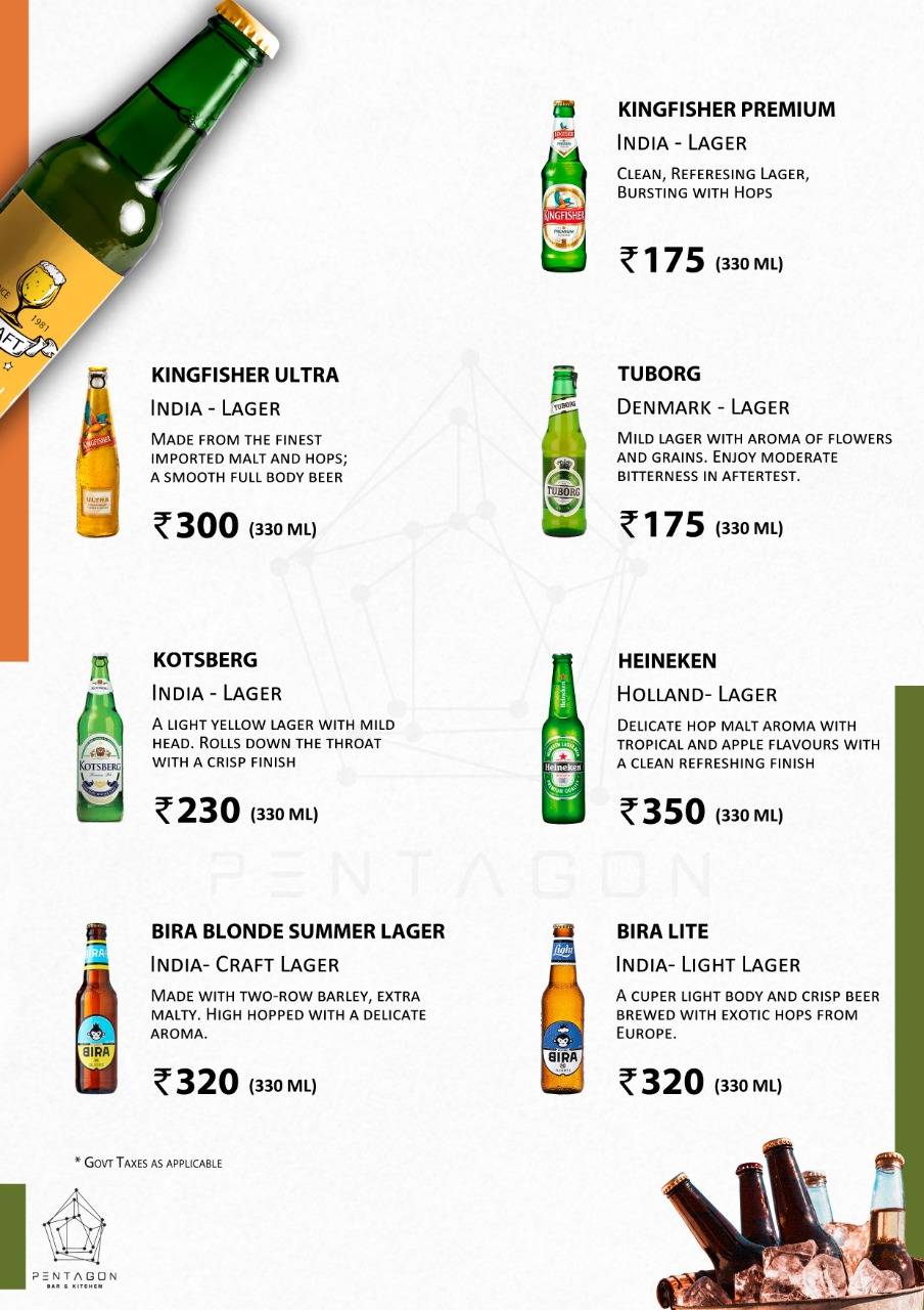 Pentagon Bar & Kitchen menu