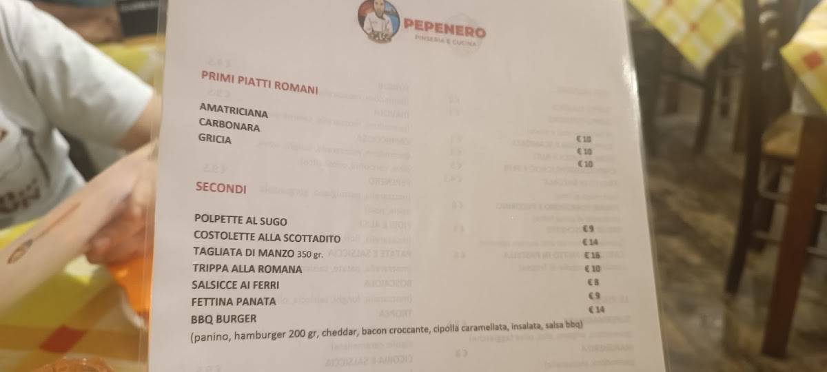 Menu di Pepenero Pinseria 