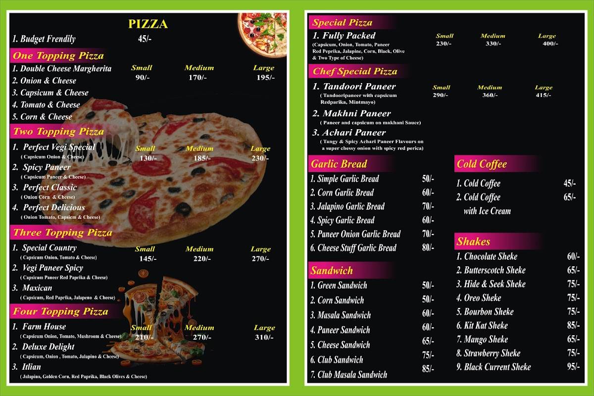 Perfect pizza point menu