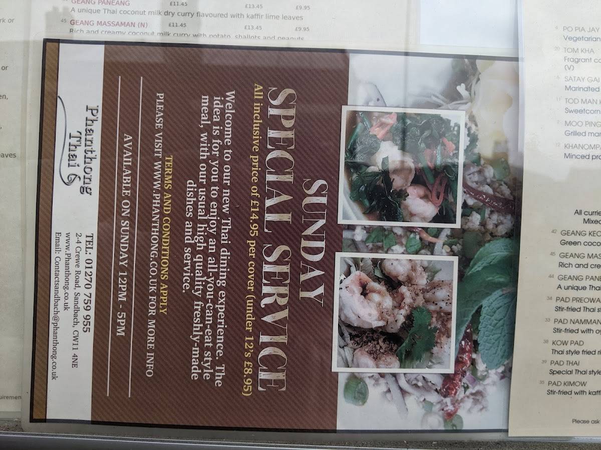 Menu at Phanthong Thai Restaurant, Altrincham