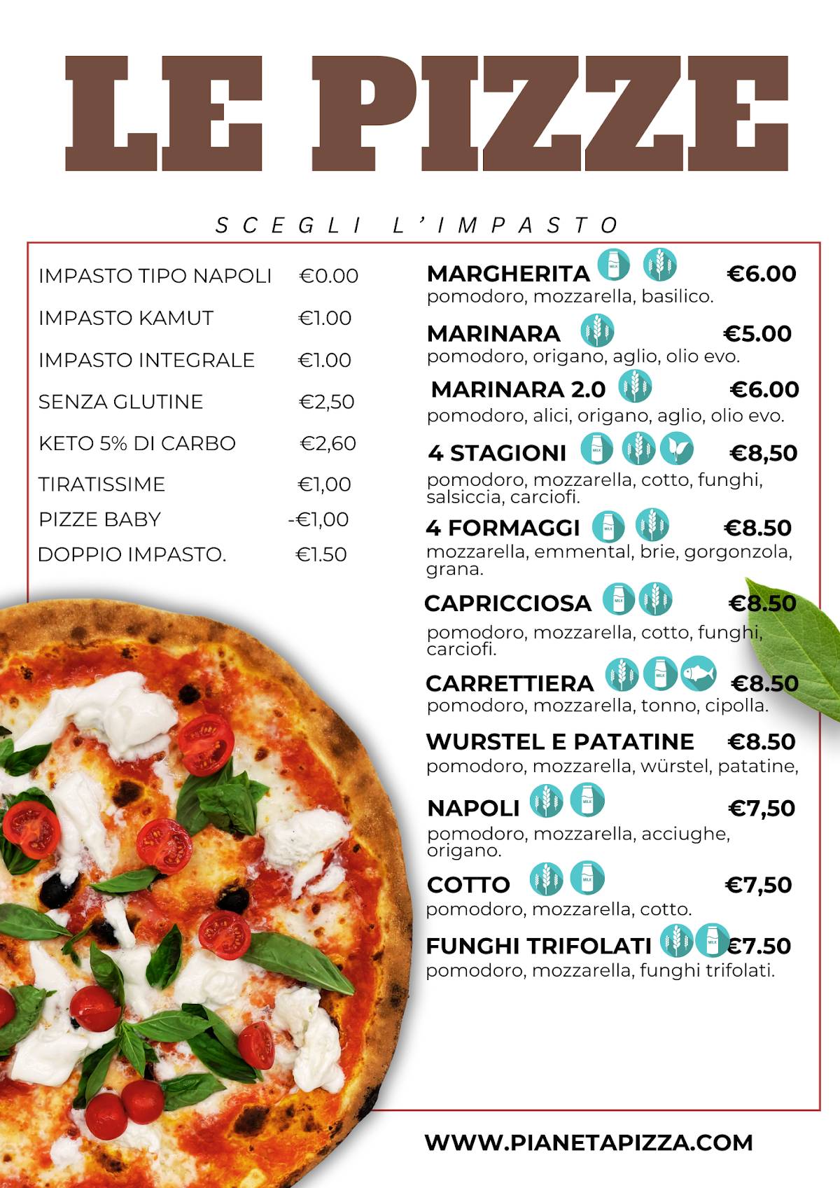 Menu di Pianeta Pizza Cento 