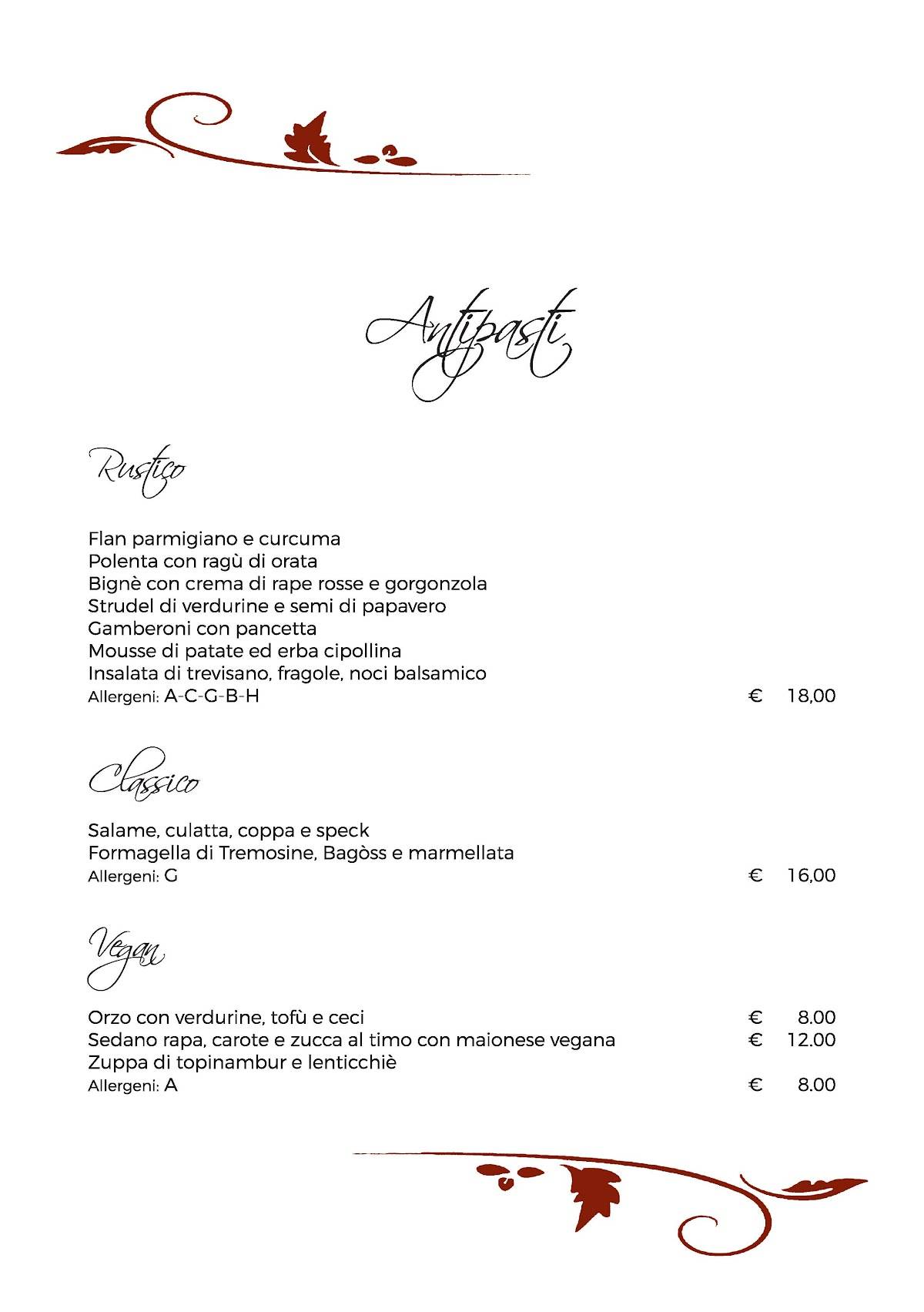 Menu di B&B Rustico di Angela Benellini 