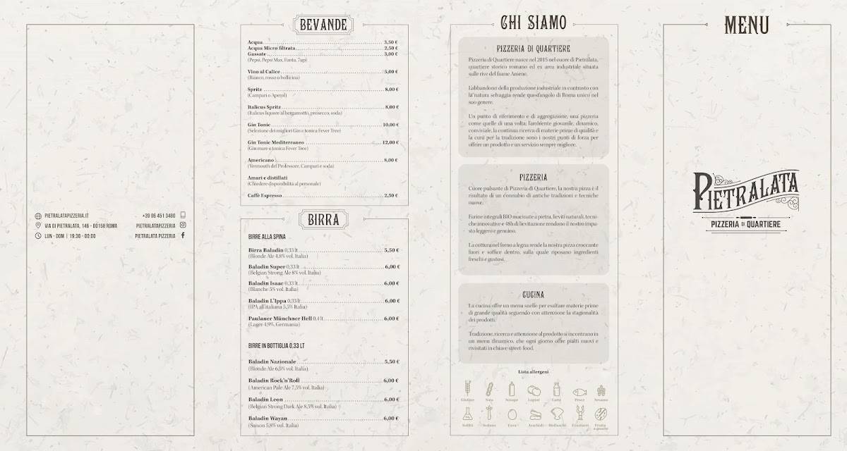 Menu di Pietralata - Pizzeria di Quartiere 