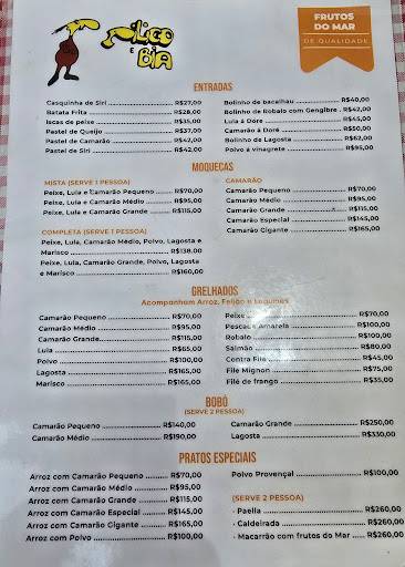 Pilico e Bia cardápio