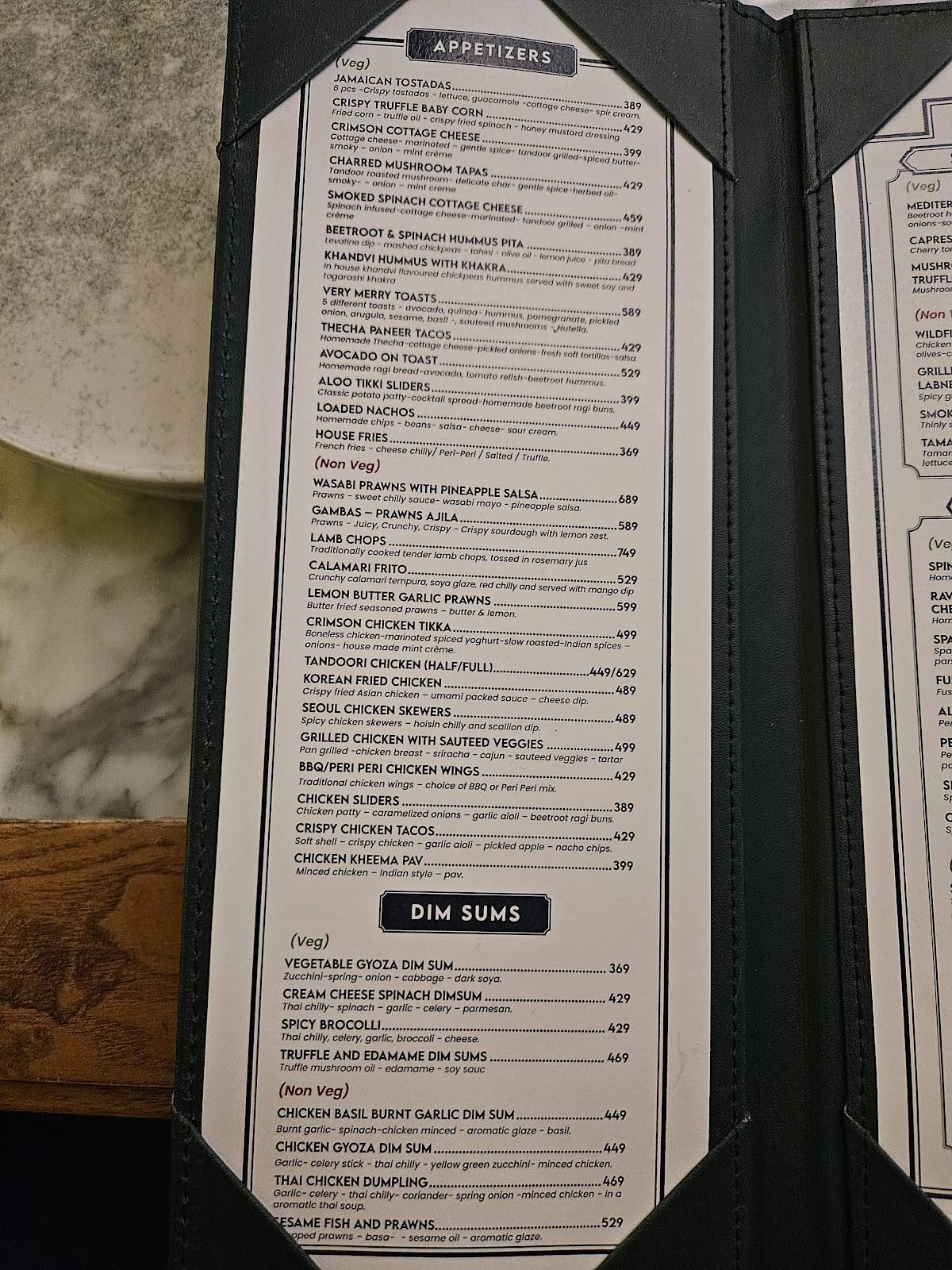 Pimlico, NIBM menu