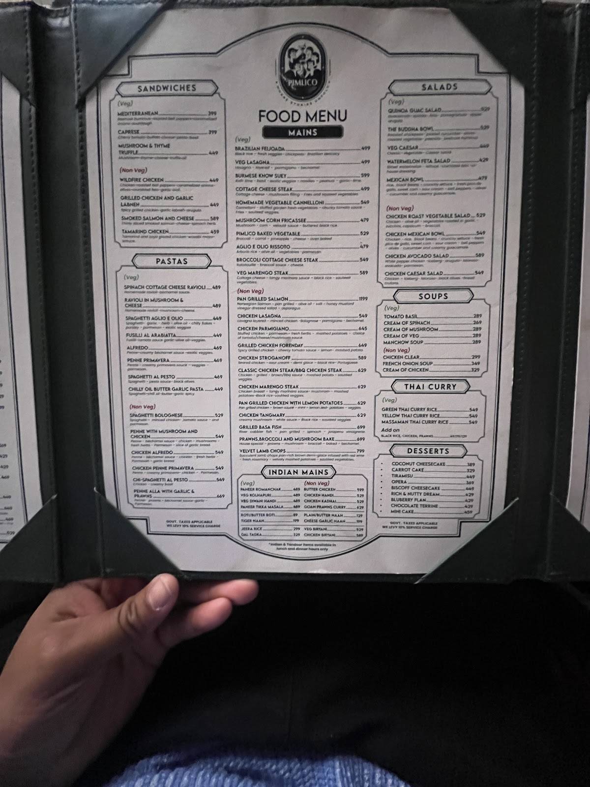 Pimlico, NIBM menu