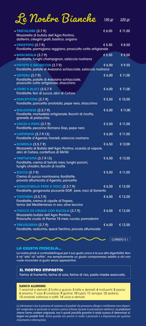 Menu di Pinsè Pomezia 