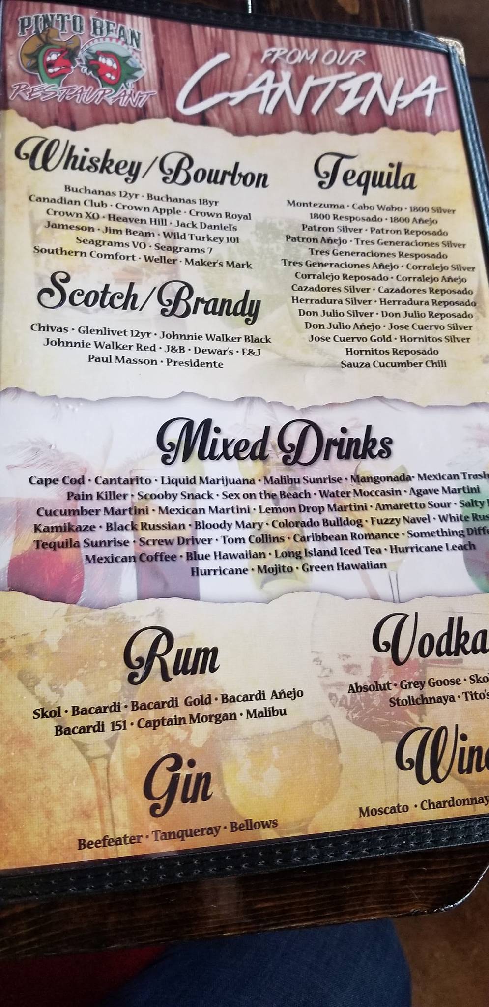 Menu at Pinto Bean restaurant, Edna