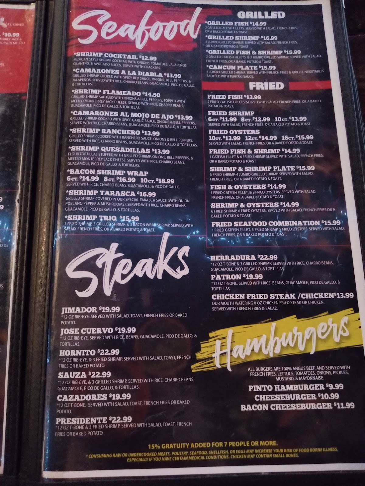 Menu at Pinto Bean restaurant, Edna