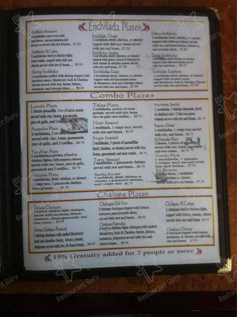 Menu at Pinto Bean restaurant, Edna