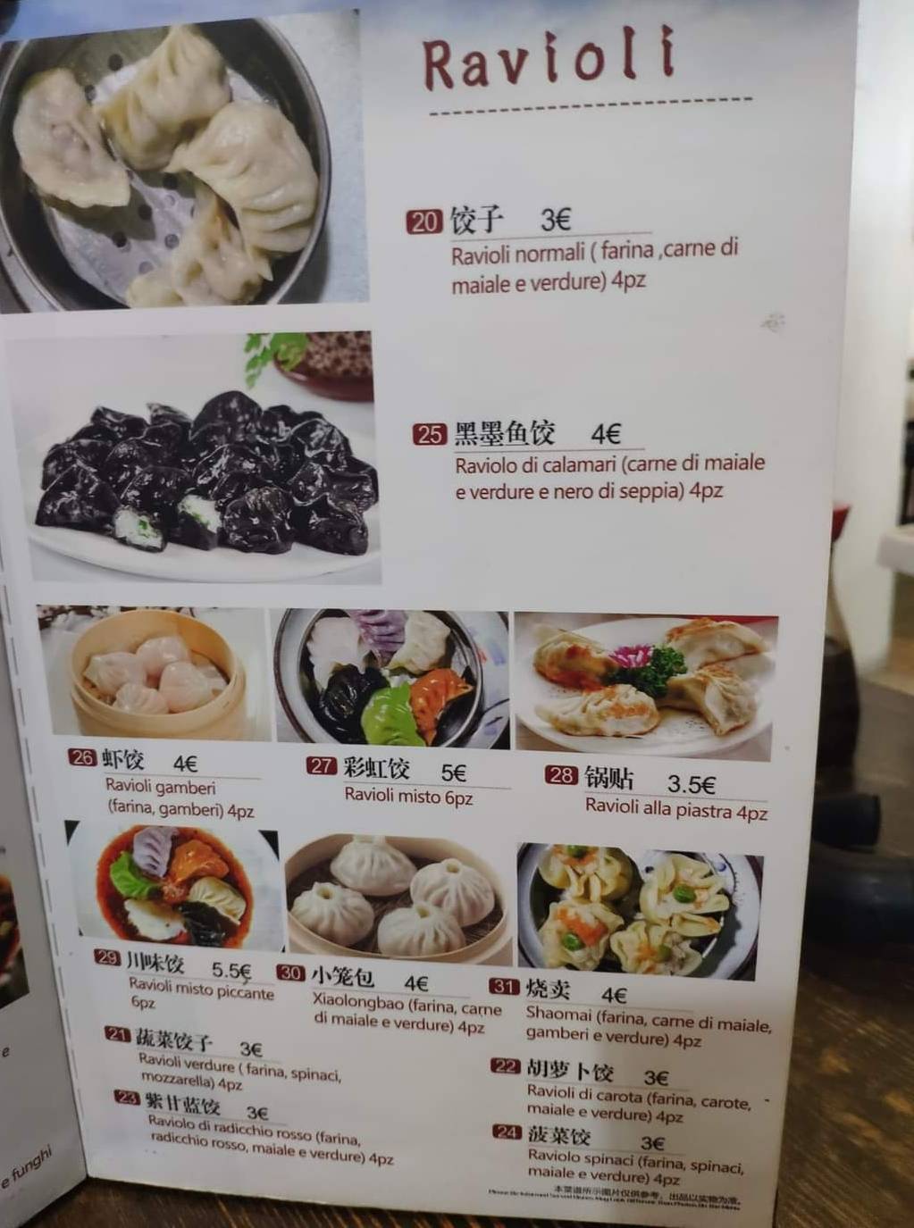 Menu di Ristorante Cinese Anni 80 