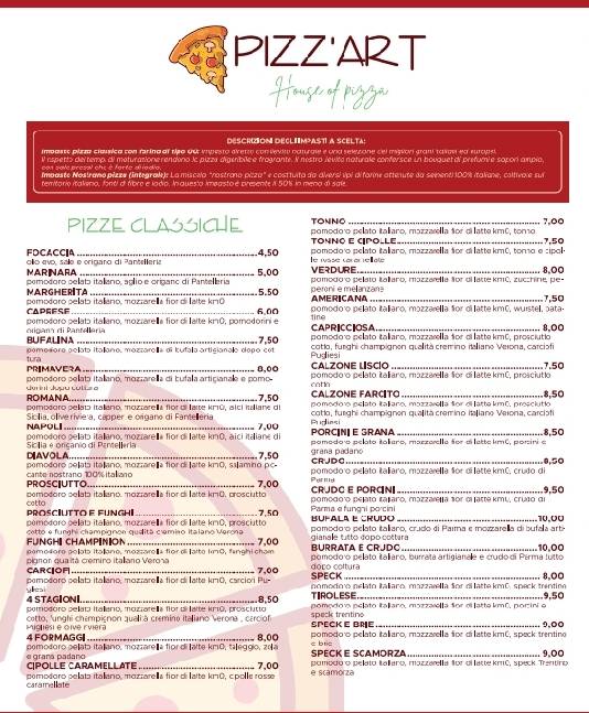 Menu di Pizz'art - Chiuduno 