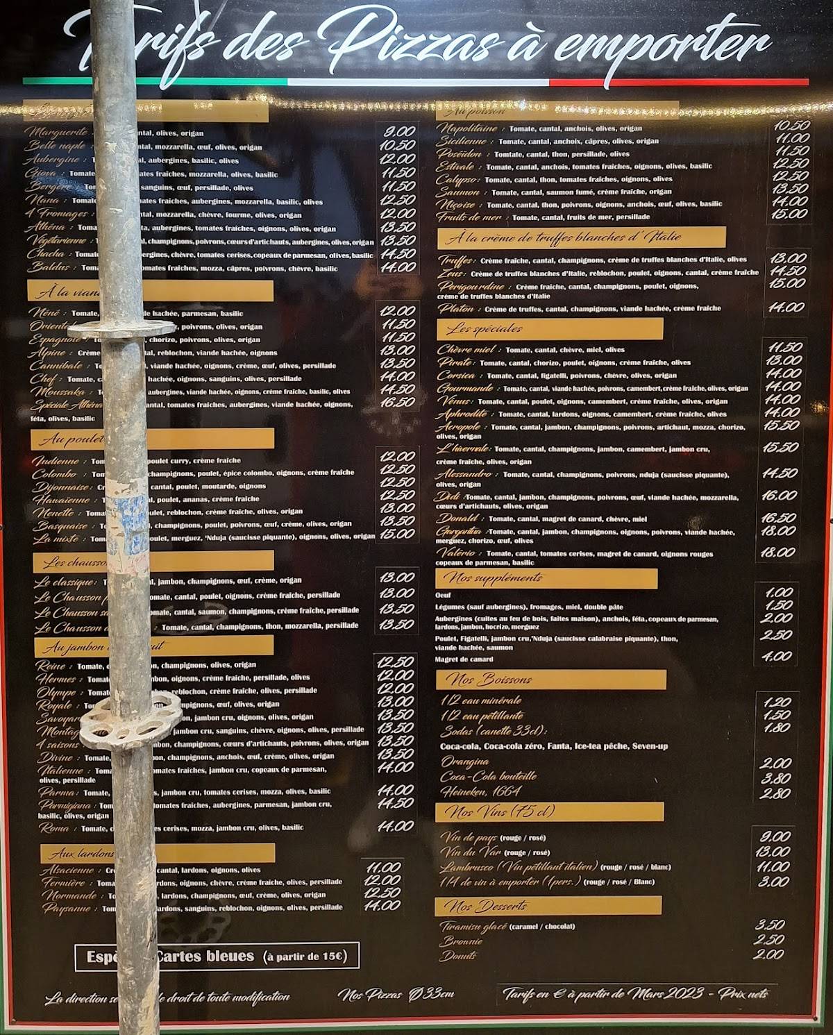 Menu de Chez Athena