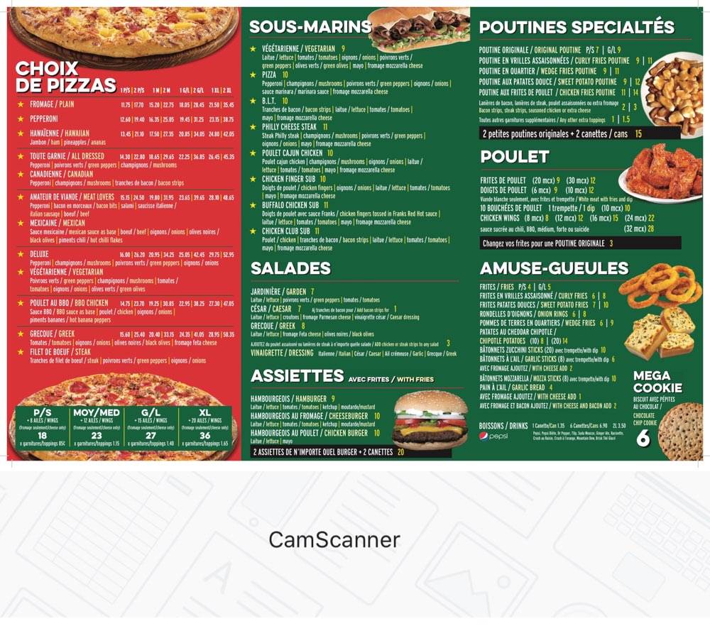 Menu au Pizza BOB restaurant, Gatineau, 203 Chem. d'Aylmer