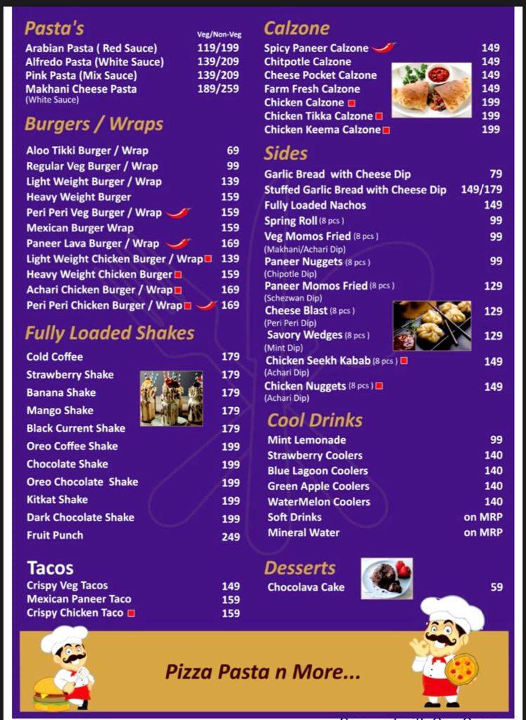 Pizza Calzone menu