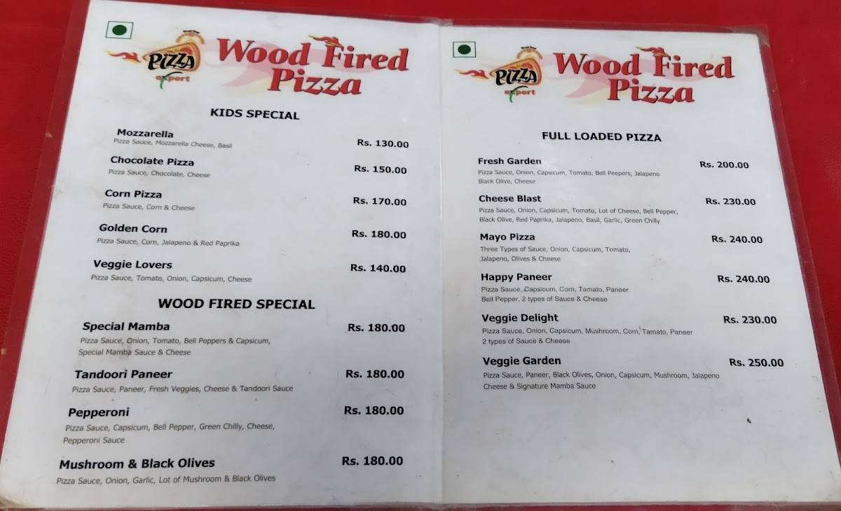 Pizza Expert (Wood Fired Pizza) menu