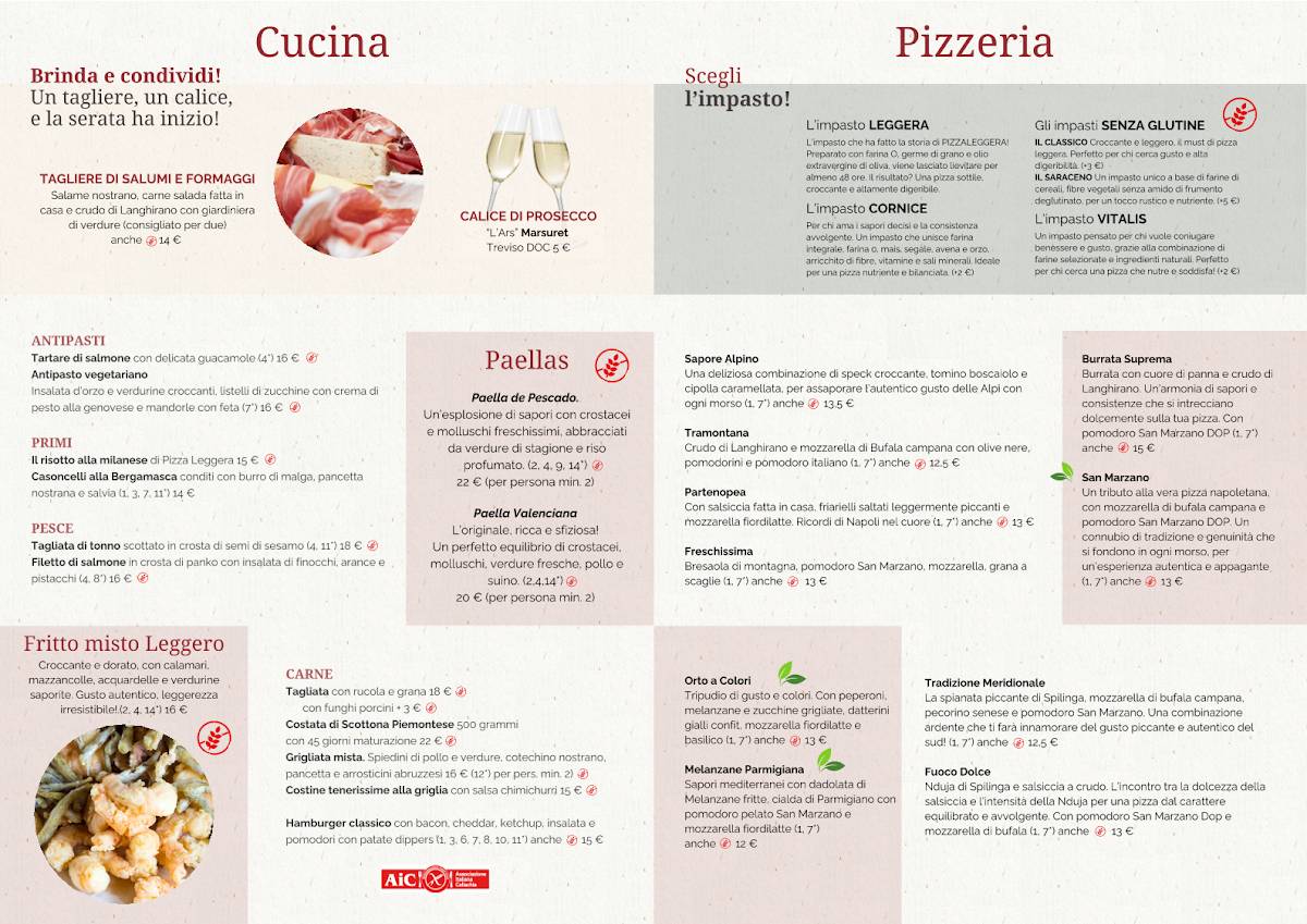 Menu de Pizza Leggera Calusco [Ristorante Pizzeria Senza Glutine, Paella]