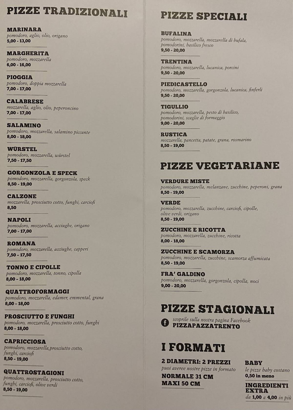Menu di Pizza Pazza 