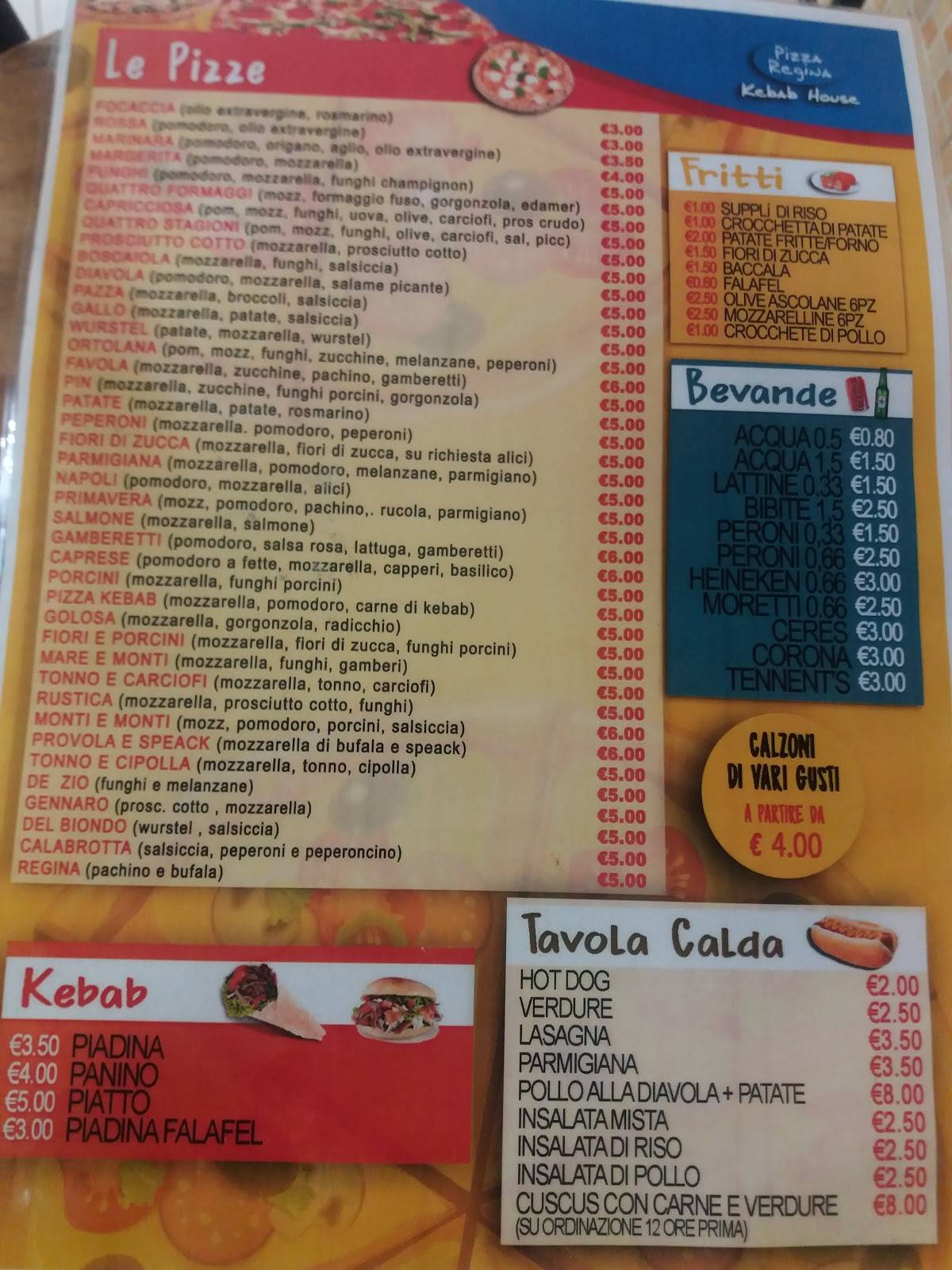 Menu de Pizza Regina