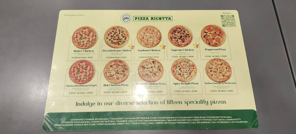 Pizza Ricotta Kottakkal menu