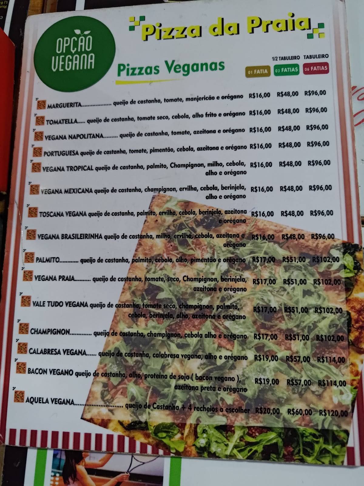Pizza da Praia / Primeira quadrada do Brasil cardápio