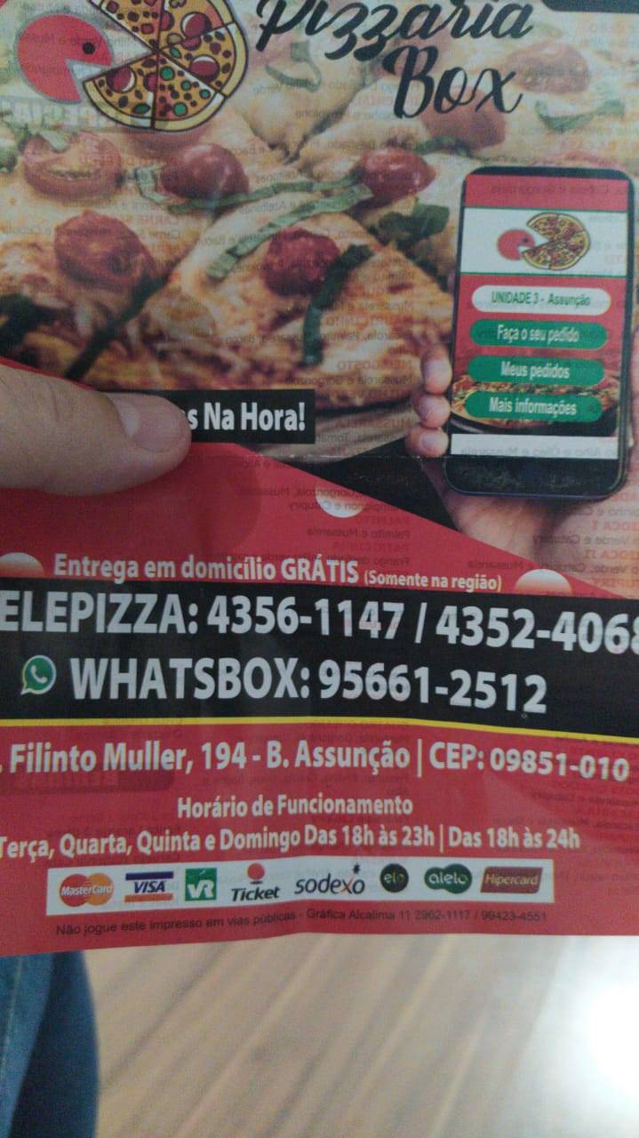 Pizzaria Box cardápio