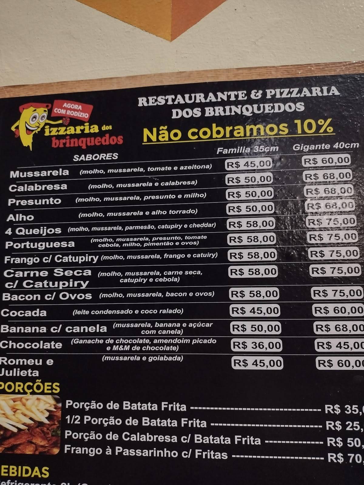 Pizzaria Dos Brinquedos cardápio