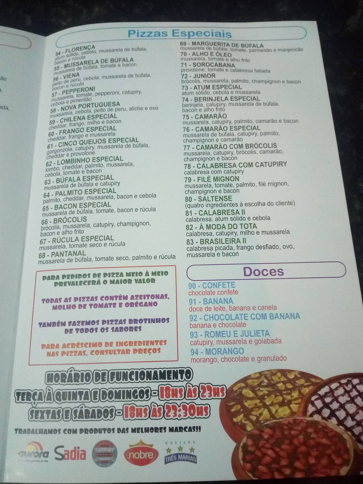 Pizzaria Junior cardápio
