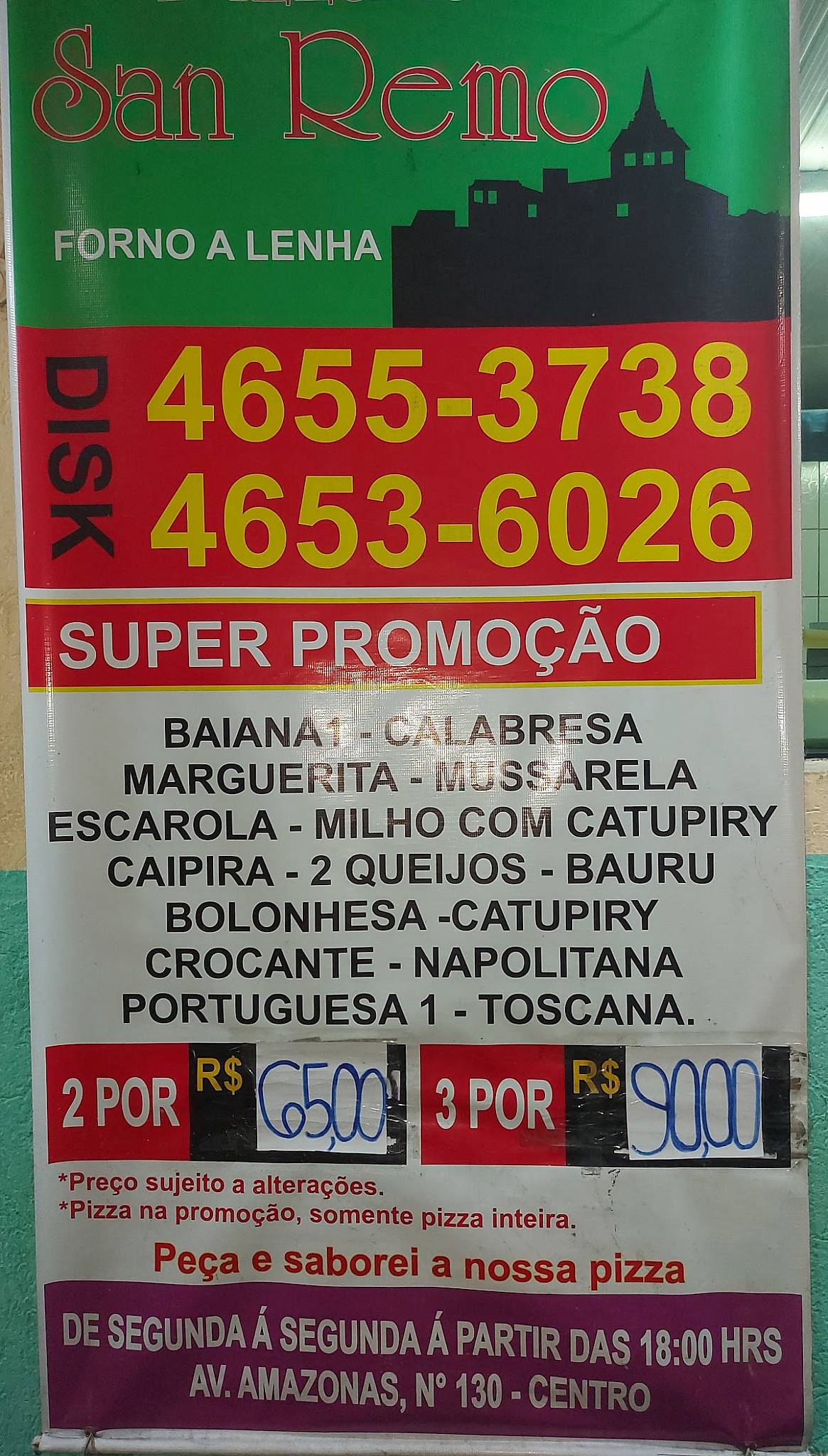 Pizzaria San Remo cardápio