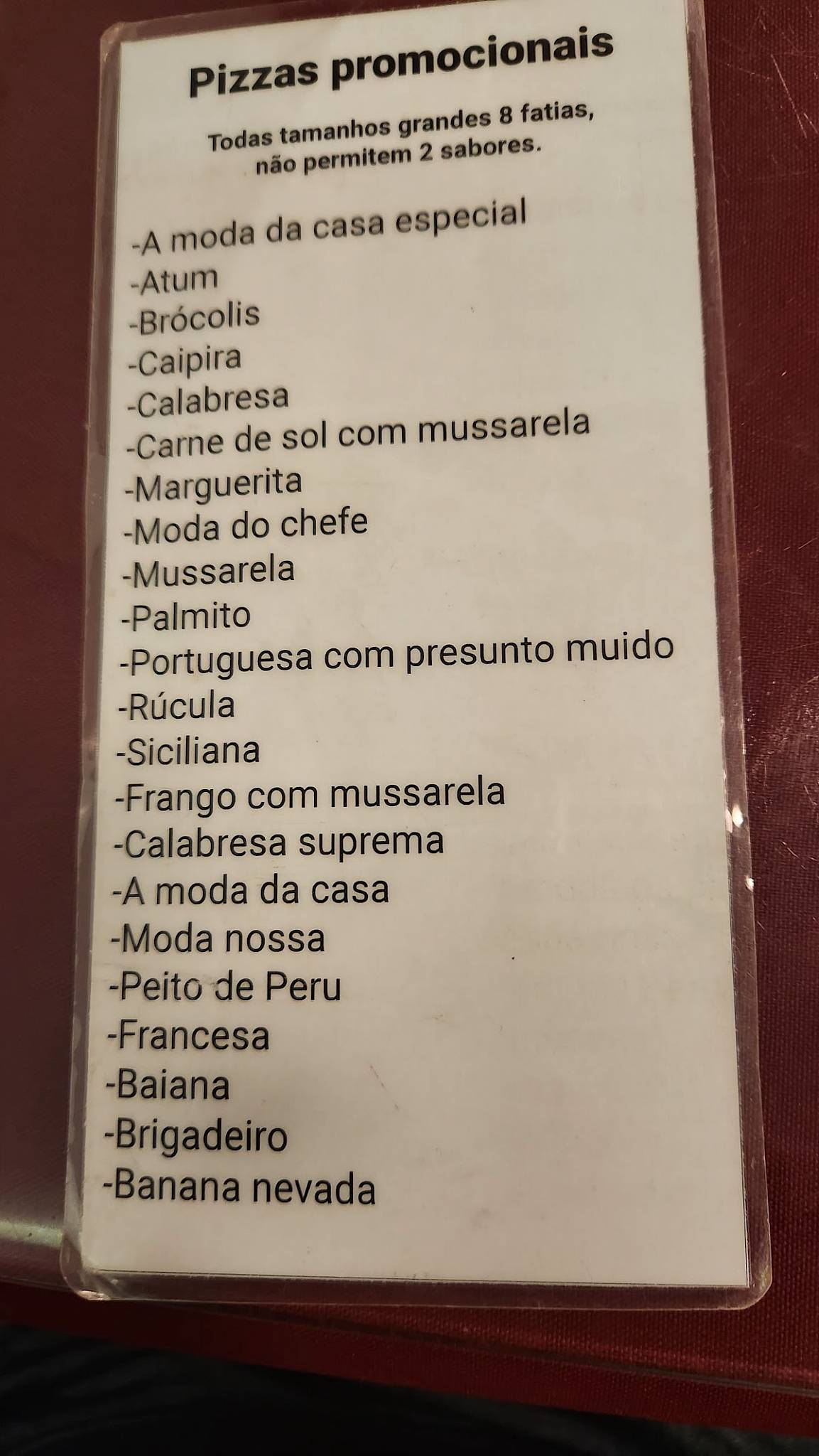 Pizzaria Vitória cardápio