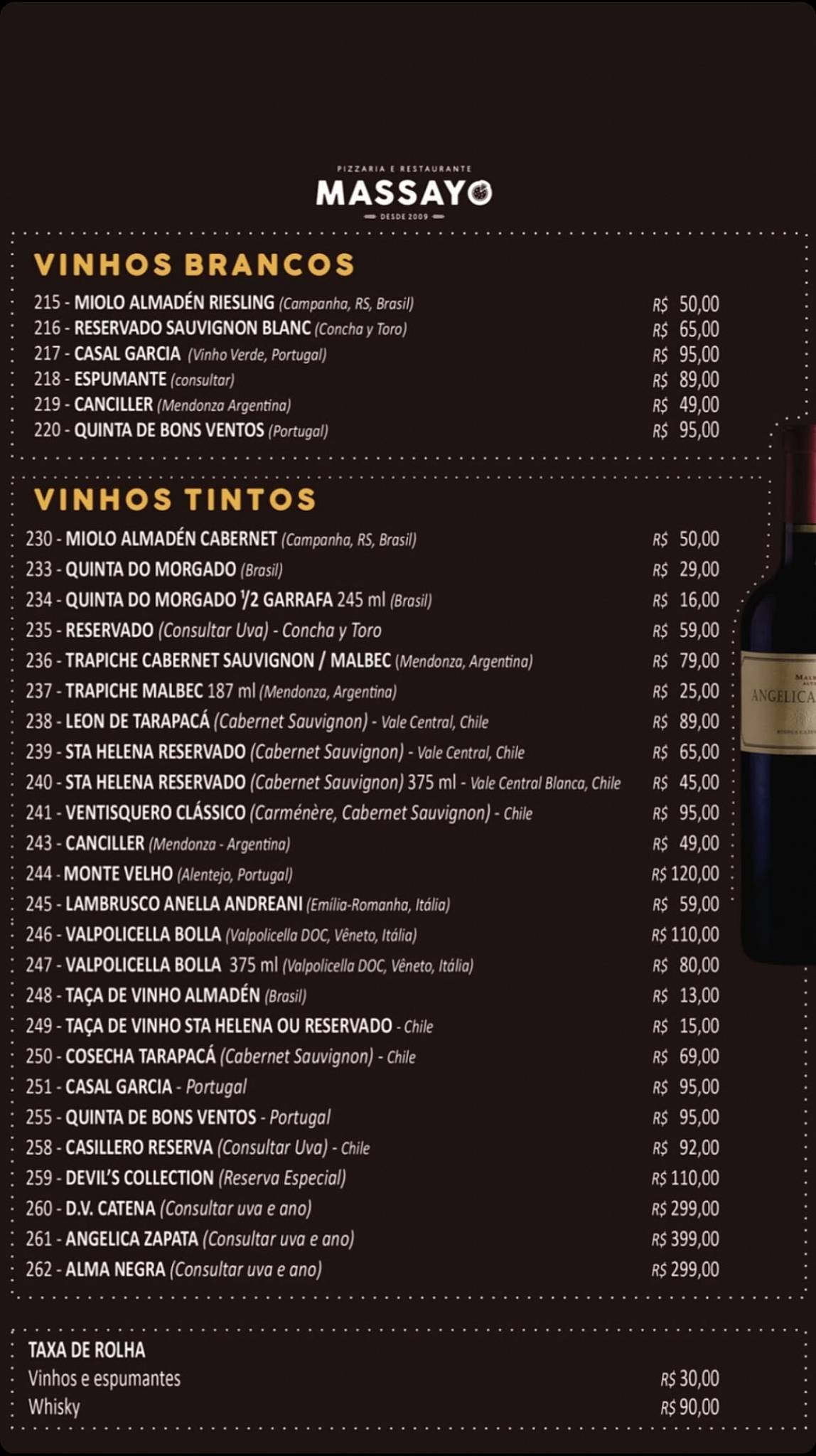 Pizzaria & Restaurante Massayó cardápio