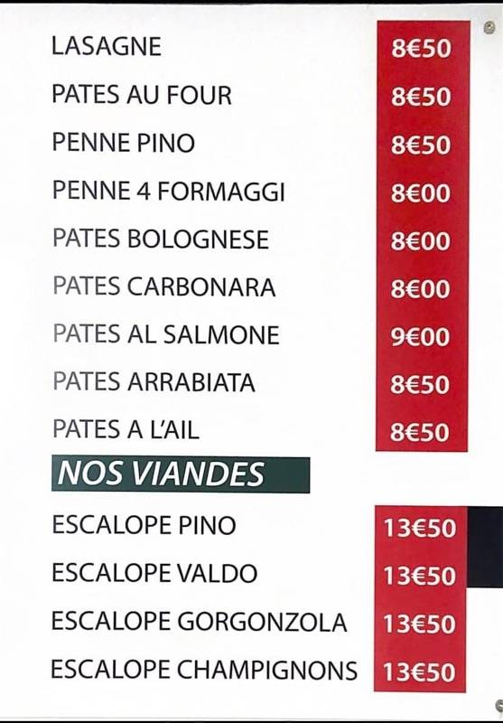 Menu de Al Ritrovo