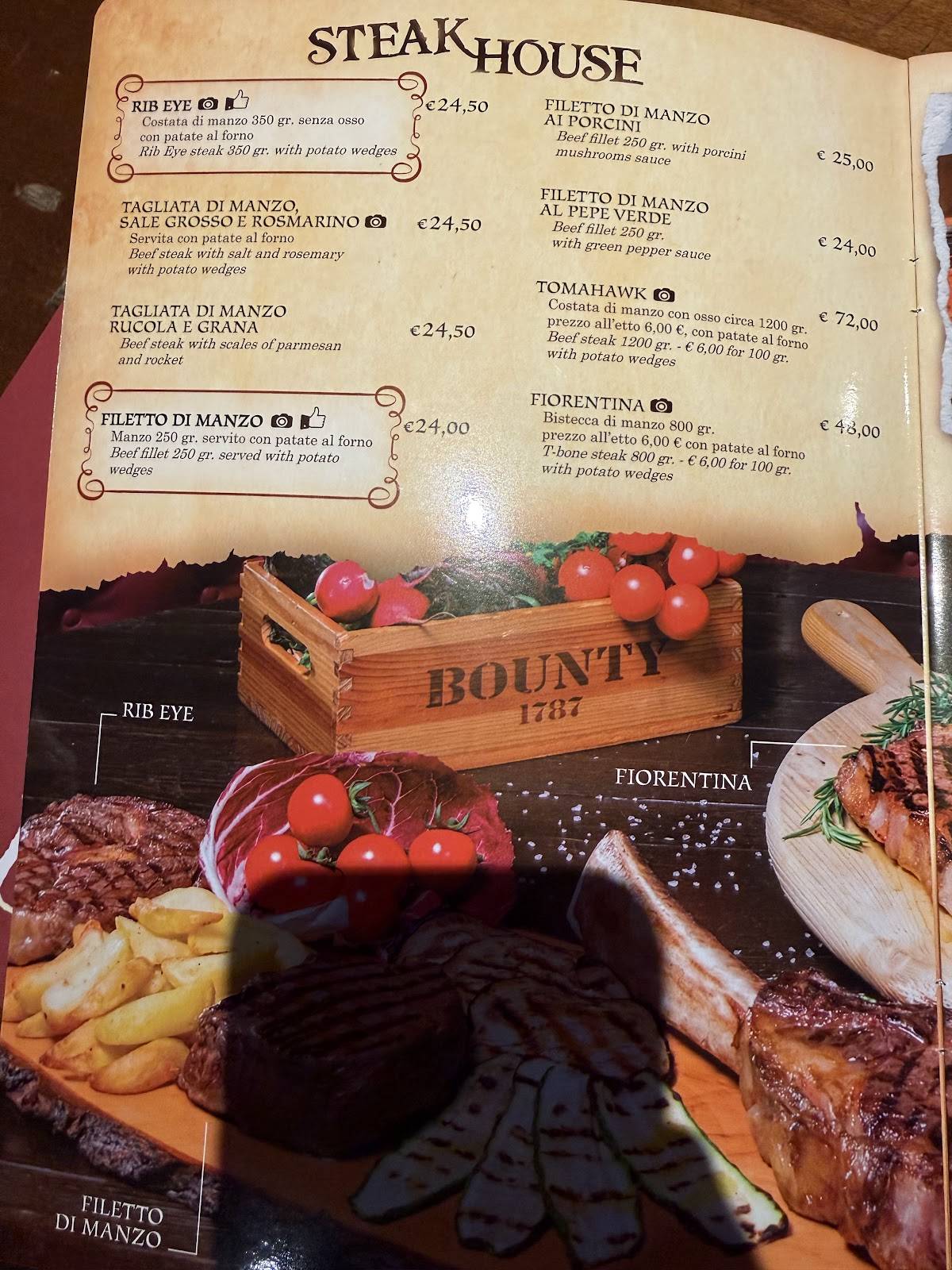 Menu di Bounty Rimini 