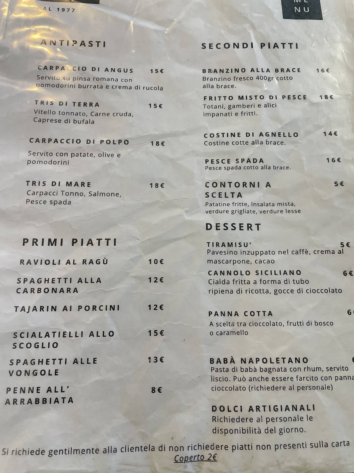 Menu di Pizzeria Cristallo 