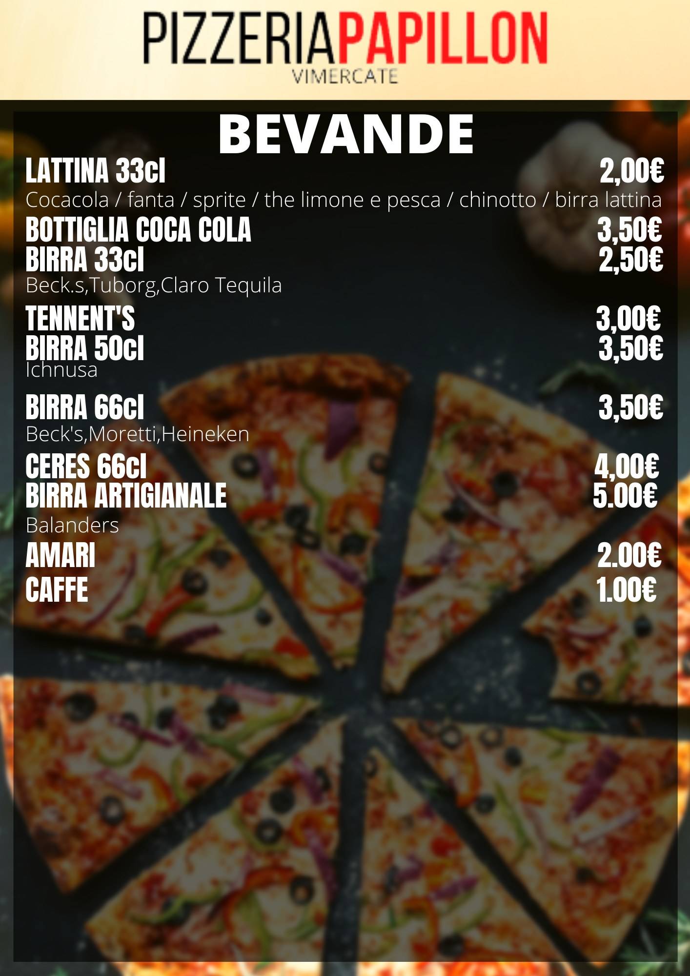 Menu di Pizzeria Papillon 