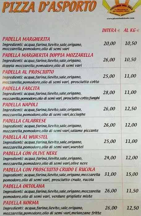 Menu di Pizzeria del Sole 