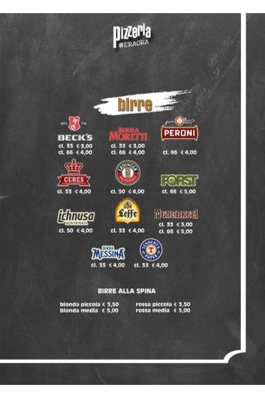 Menu di Pizzeria Era ora #Rimini 
