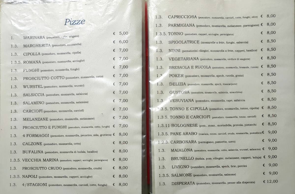 Menu di Pizzeria La Spigolatrice 