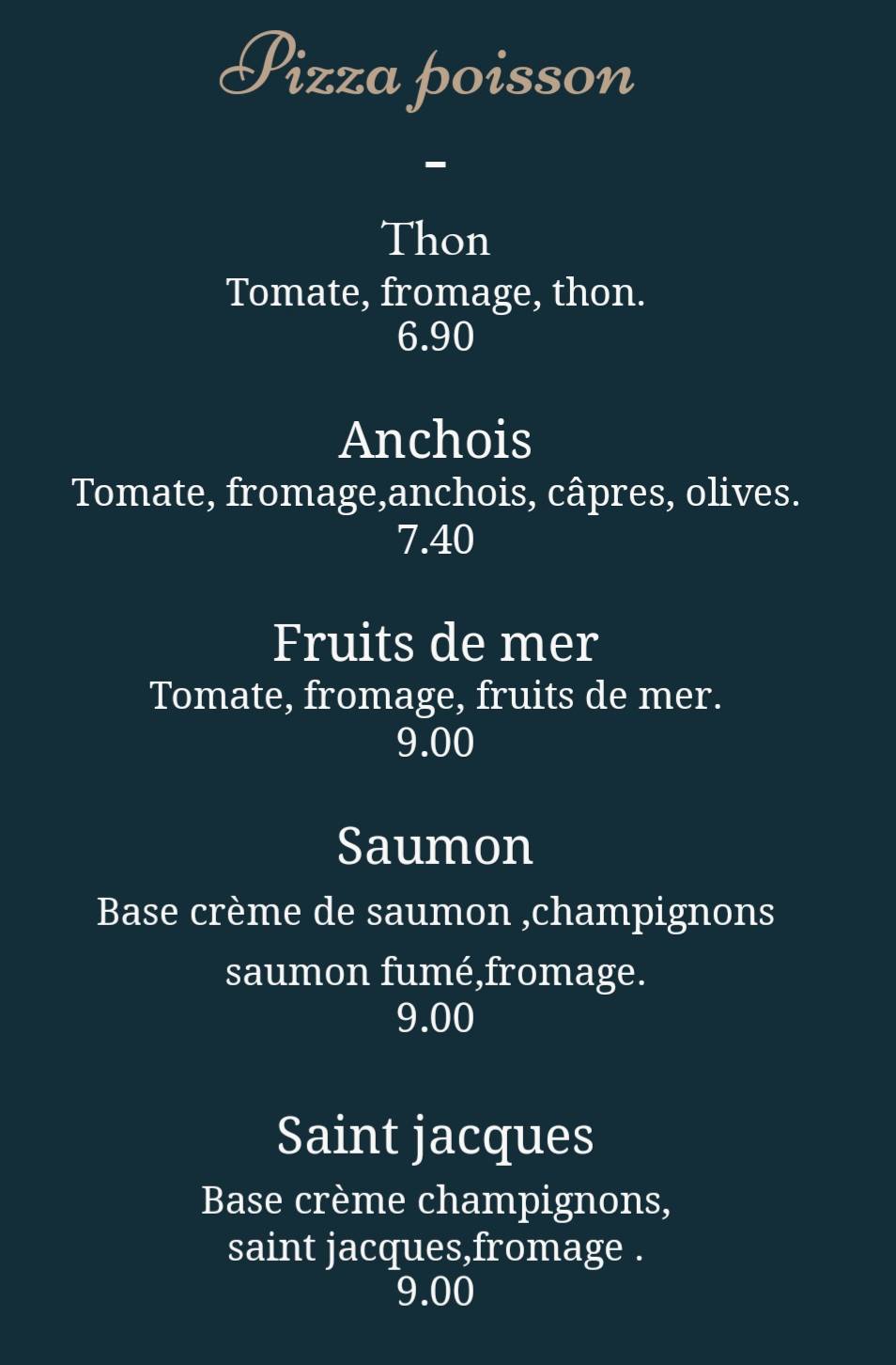 Menu de Broadway pizza