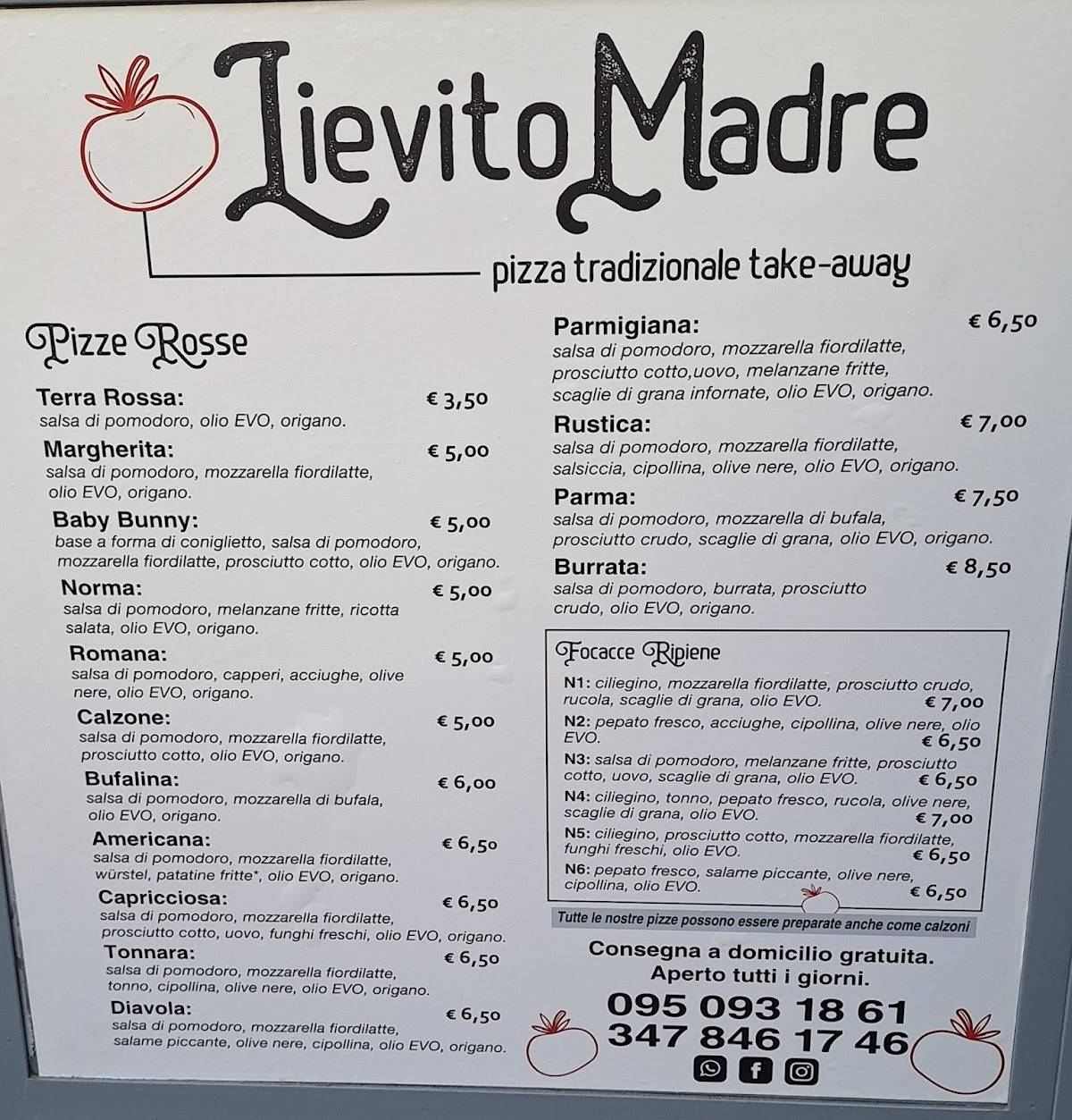 Menu di Pizzeria Lievito Madre 