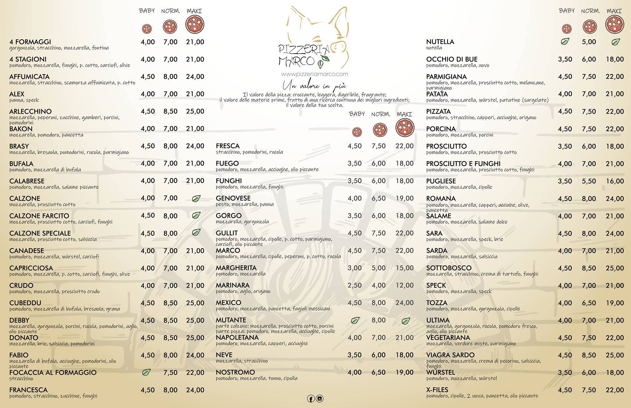 Menu di Pizzeria Marco 