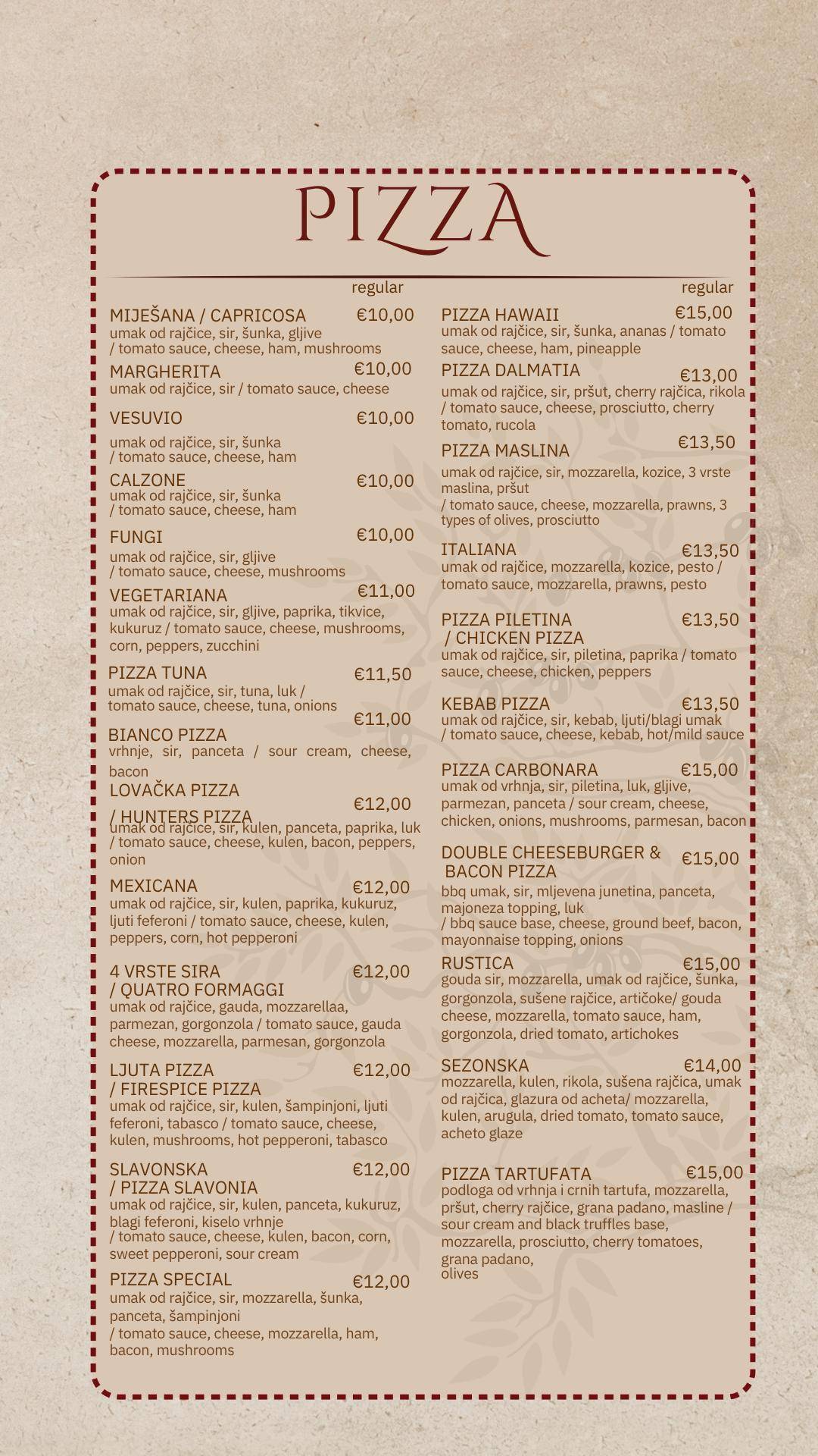 Menu di Pizzeria Maslina 