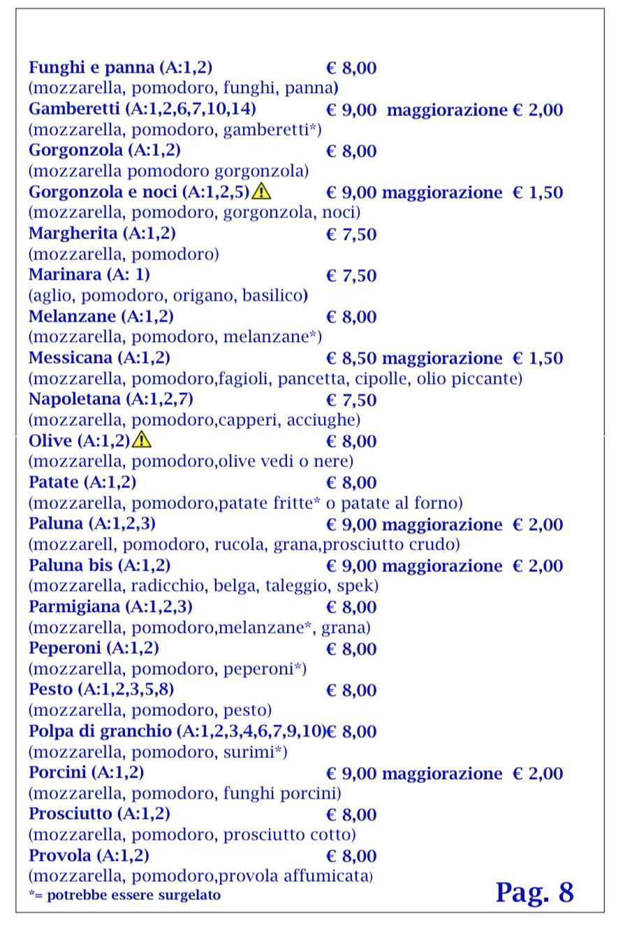 Menu di Pizzeria Paluna Di Figus E. 